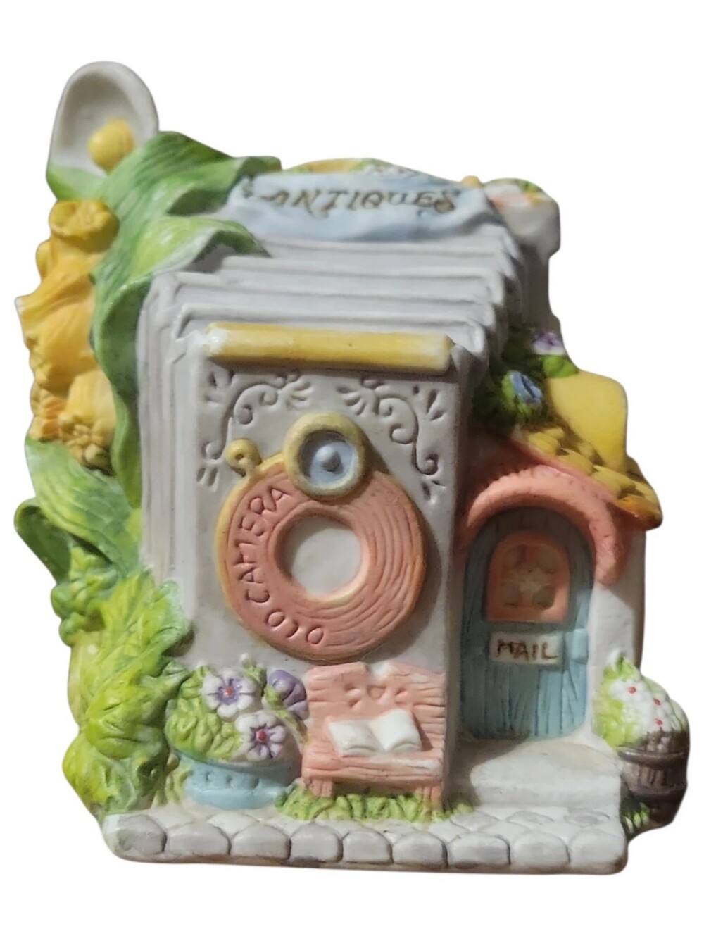 Vtg 1999 Porcelain Lighted Easter Village Bunny Cottage Antique Photo Shop Mail